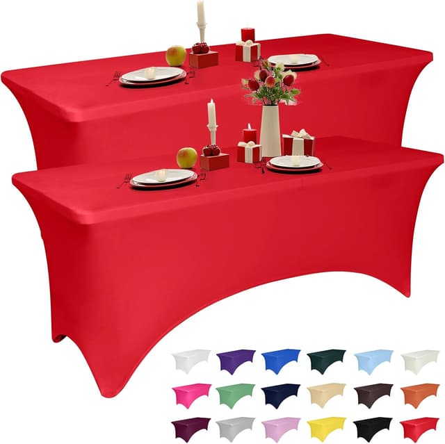 Detalle de 2 Pack 6-Feet Red Spandex Tablecloth for Rectangular Tables (Fitted, Stretch, Washable)