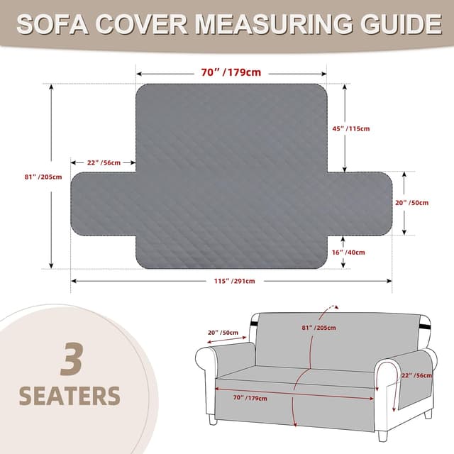 Detalle de FIGOOO Copridivano impermeabile trapuntato 3 posti con tasche laterali, Borgogna