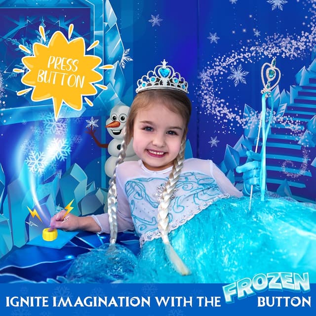 Detalle 2 de W&O Frozen Princess Tent for Girls (Ages 3-7) with Magical Sound Button, LED Lights, Crown & Wand
