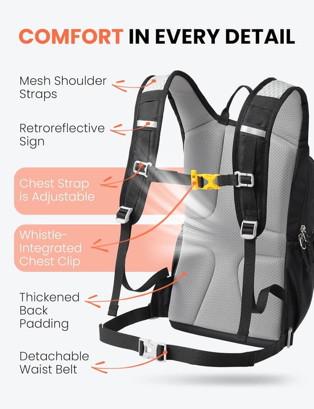 Detalle de SKYSPER Kinderrucksack 15L – leichter Wanderrucksack mit Hydrationsfach & Sicherheitspfeife