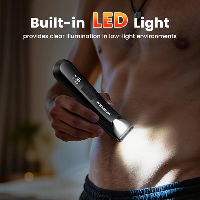 Detalle 2 de MAXGROOM 3 in 1 Manscape Body Hair Trimmer for Men (Ceramic Blades, Controllable LED, IPX7 USB‑C)
