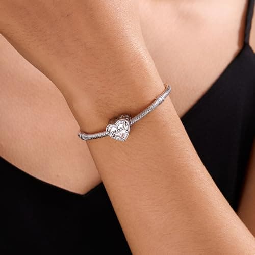 Detalle de BOIGEGU Amor Charms de plata de ley 925 con circonita cúbica 5A (compatible con europeos)