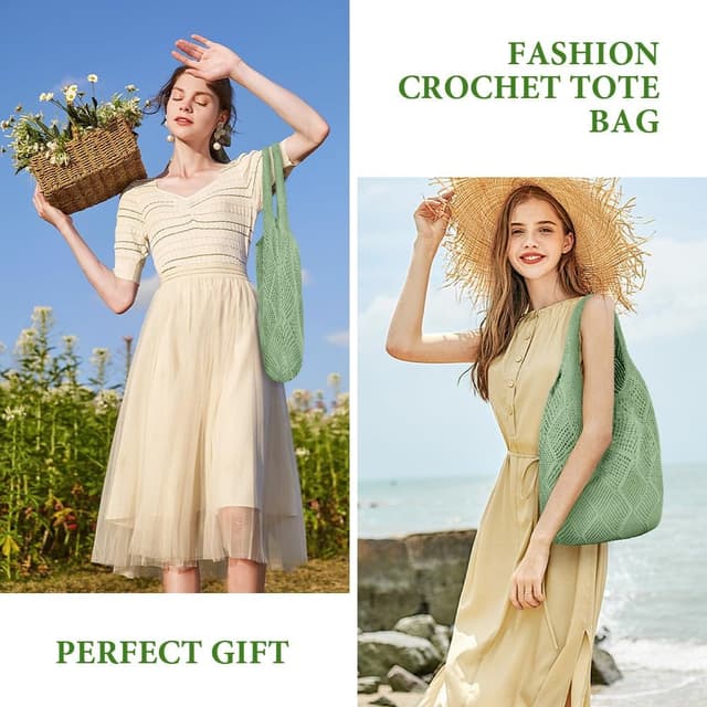 Detalle 2 de Aucuu sac fourre-tout femme en crochet ajouré (tricot) pour shopping et vie quotidienne