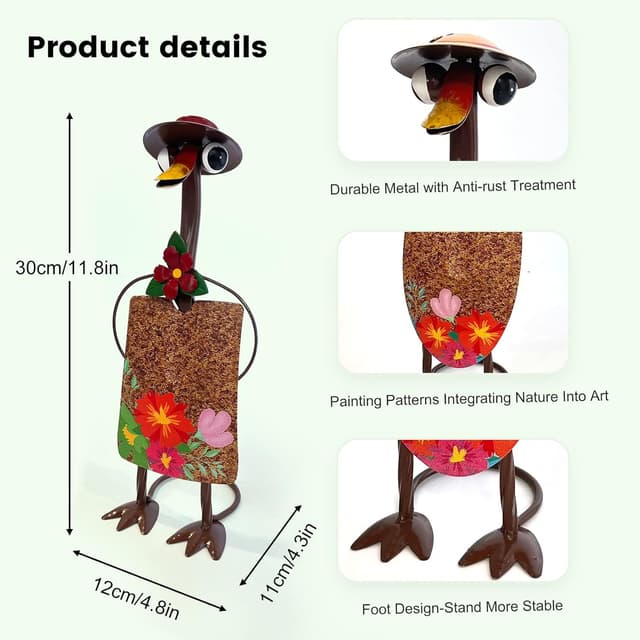 Detalle de HONGLAND Metal Duck Garden Art 11in