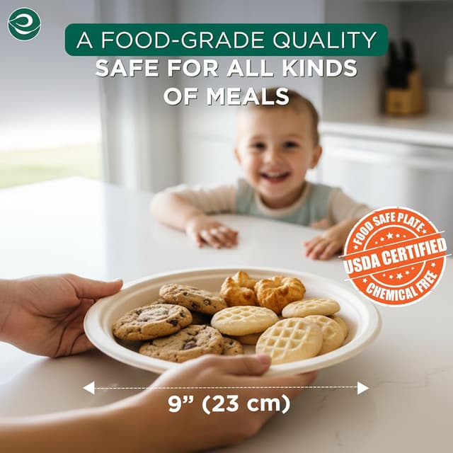 Detalle 2 de ECO SOUL ECO SOUL Paper Plates (23cm / 9") – 100-pack compostable heavy duty round plates