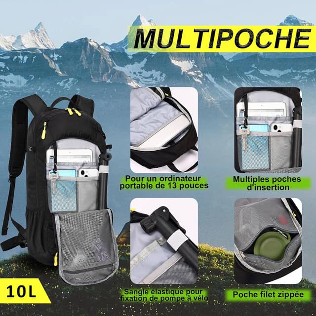 Detalle 2 de LOCAL LION Sac à Dos de Vélo 10L avec poche à eau 2L et housse de pluie