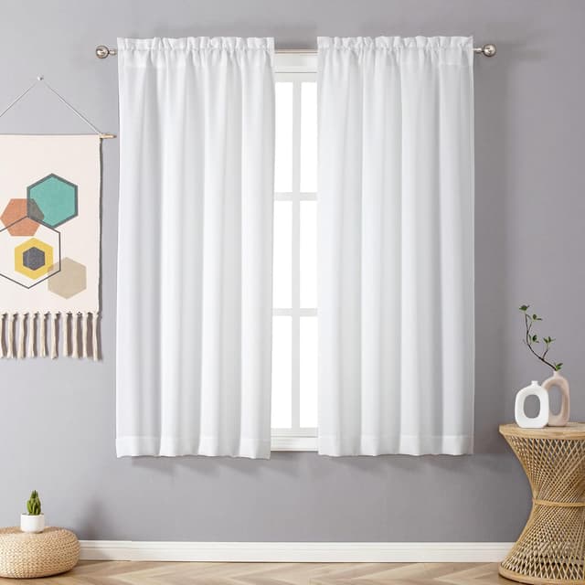 Detalle 2 de Chyhomenyc White Faux Linen Texture Light Filtering Curtains, 2 Panels (40W x 63L)