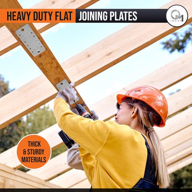 Detalle de OMIDEAS 10 Pack Flat Joining Plates (140 x 55 x 2mm) galvanised steel perforated connector plates