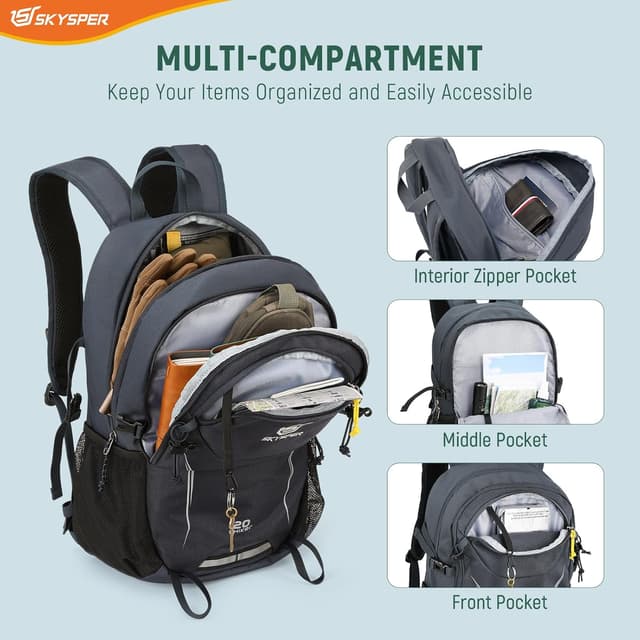 Detalle de SKYSPER Recycled 20L Hiking Backpack – Lightweight daypack for trekking, camping and travel