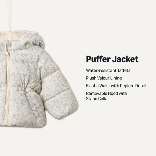 Detalle de Amazon Essentials Girl’s Water-Resistant Hooded Puffer Jacket (Sofia Grainge collaboration)