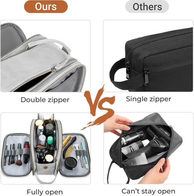 Detalle de Elviros Water-Resistant PU Leather Toiletry Bag for Men (Large) – Travel Wash, Shaving & Wet/Dry Organiser