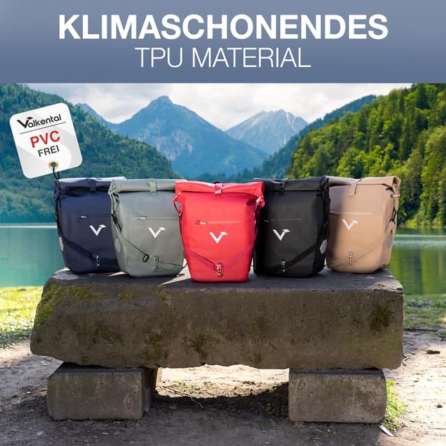 Detalle 2 de Valkental ValkOcean Gepäckträgertasche 28 l – groß, wasserdicht, abschließbar, ohne PVC (mit Reflektoren)