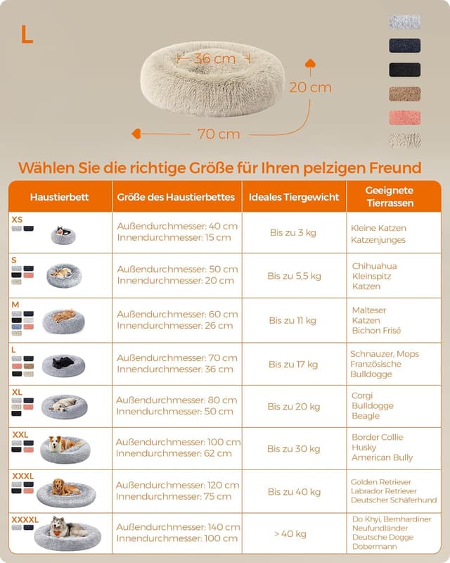 Detalle 1 de Feandrea Hundebett 70 cm Donut-Kissen