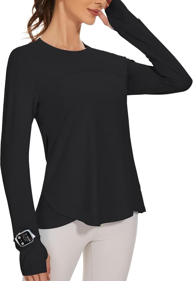 Detalle de IECCP Women’s long sleeve workout shirts with UPF 50+ sun protection and thumbholes