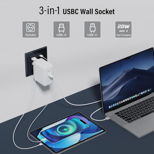 Detalle de BSEED Glas-Steckdose mit 20W USB‑C Schnellladegerät (3‑in‑1), Unterputz-Wandsteckdose 1‑fach, schwarz