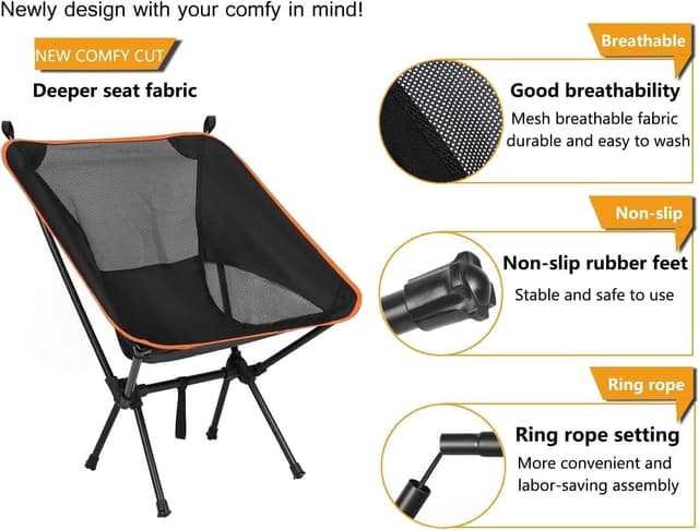Detalle de Nestling Portable Ultralight Folding Chair (Orange) – camping, picnic, fishing & hiking