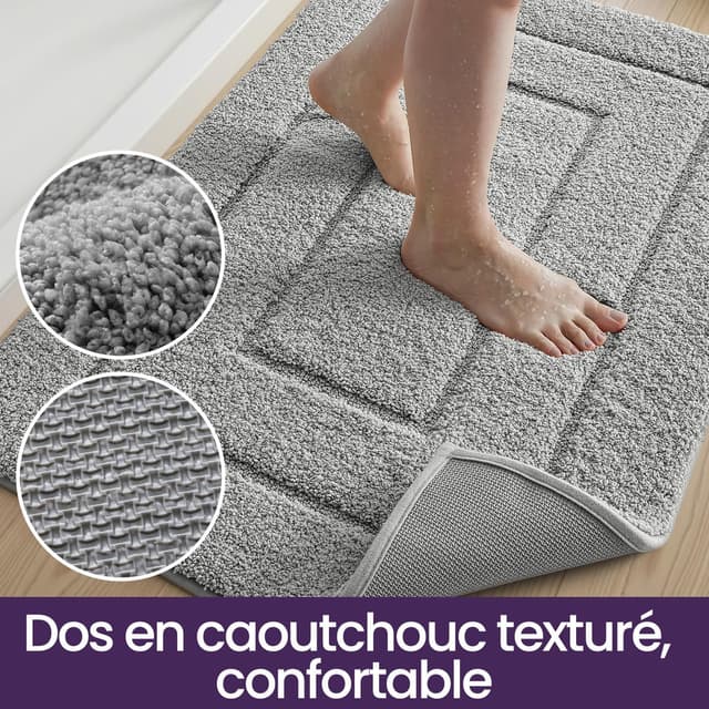Detalle de Tapis de salle de bain DEXI antidérapant 50 x 80 cm en microfibre gris clair, extra épais