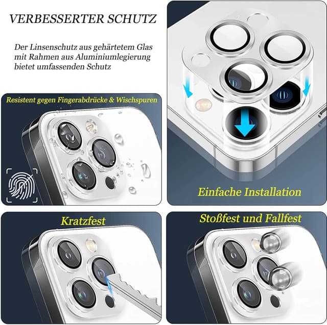 Detalle 2 de 2er-Pack Kameraschutz aus gehärtetem Glas für iPhone 16 (6,1 Zoll) & iPhone 16 Plus (6,7 Zoll) mit Metallring für MagSafe-Adapter
