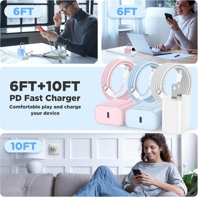 Thumbnail 5 de Hzevn 20W Fast Charger 3-Pack with C to C Cables