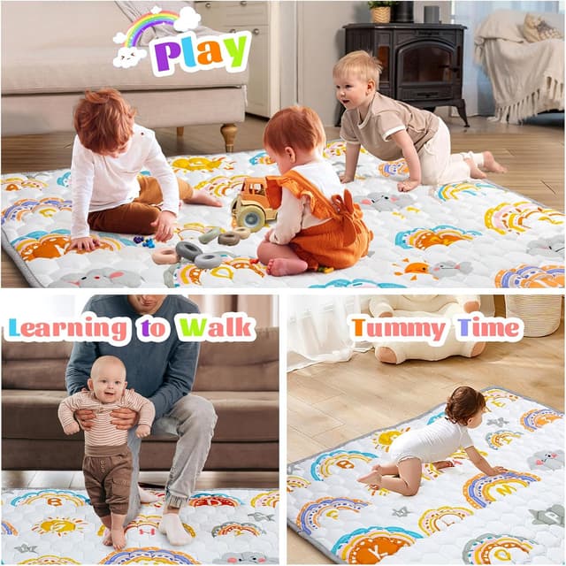 Detalle de Funsland Foldable Baby Play Mat (127x127cm) – soft non-slip cotton & polyester floor mat
