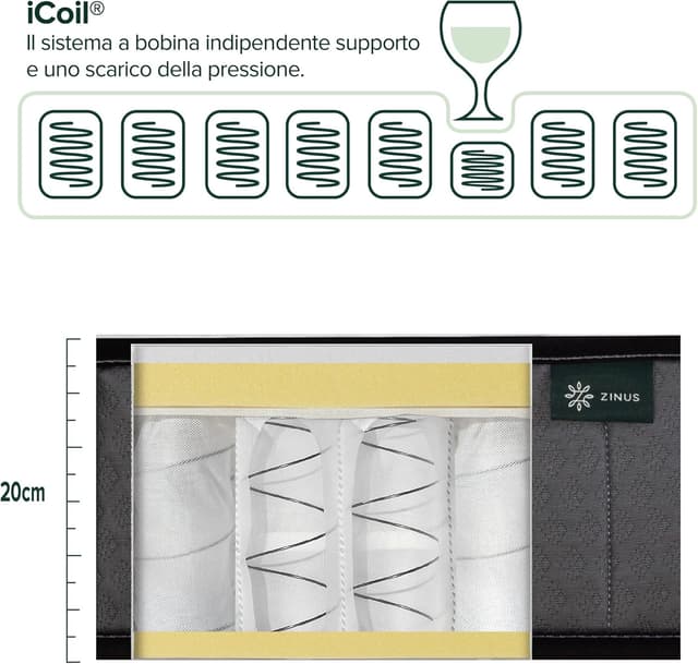 Thumbnail 3 de Zinus Materasso Singolo 80x190 20 cm Hybrid – Memory e Molle