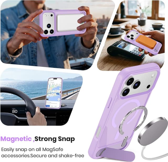 Detalle 2 de Hoerrye Magnetic iPhone 17 Pro Max Case with MagSafe, titanium stand and shockproof matte cover