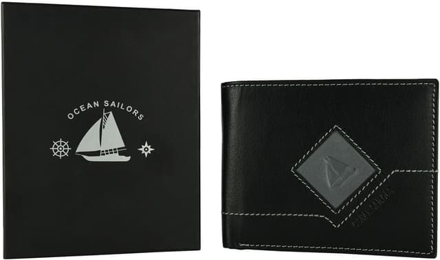 Detalle de Ocean Sailors portafoglio da uomo in vera pelle con portamonete e scatola regalo
