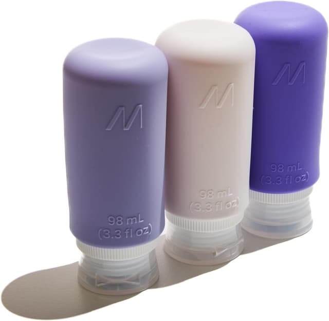 Detalle de Muitomas set flaconi da viaggio in silicone con custodia trasparente (3 bottiglie) da 98 ml, colore lilla