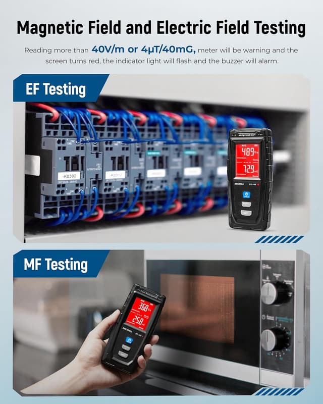 Detalle de ERICKHILL EMF Meter Rechargeable Digital EMF Detector (LCD, sound-light alarm)