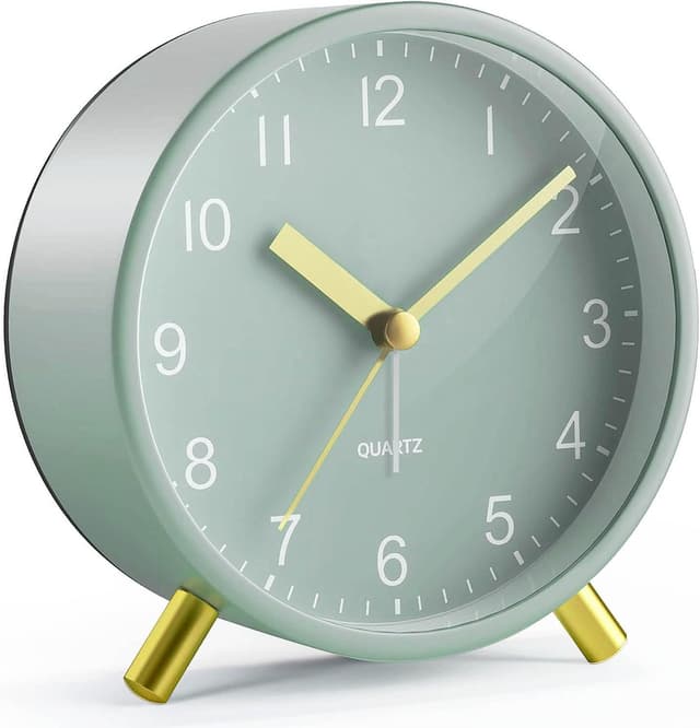 Detalle de Jisile Silent Non-Ticking Battery Alarm Clock with Night Light (Sage Green)