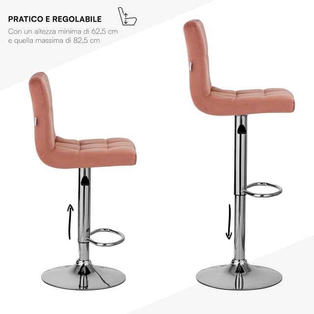 Thumbnail 3 de Baroni Home sgabello da bar con schienale, regolabile e girevole a 360° in velluto rosa