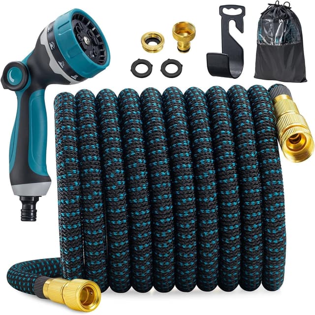 Detalle de JUNEBOW® Gartenschlauch 30 m Flexibel Wasserschlauch mit 10-Funktionen-Sprühkopf