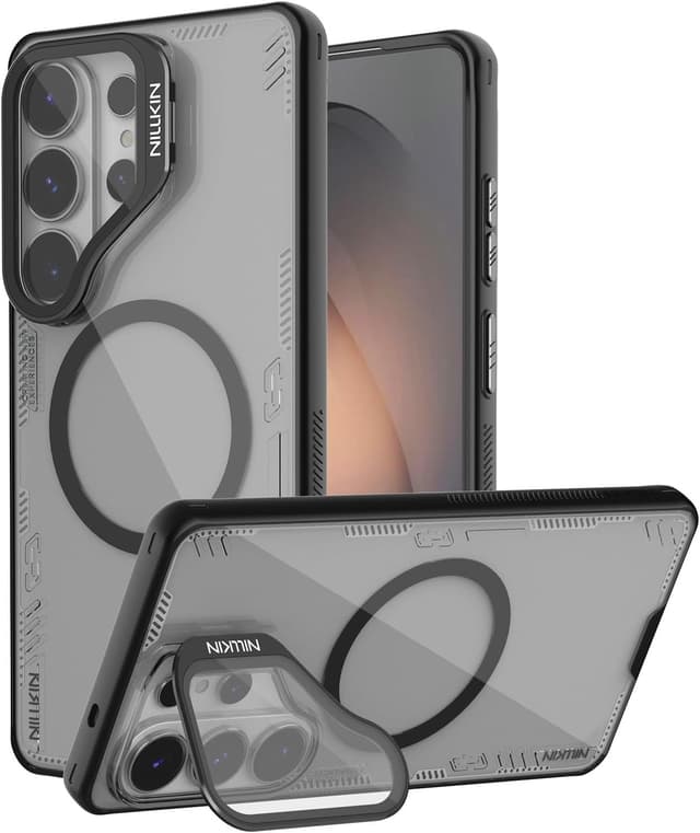 Detalle de Nillkin Iceblade Magnétique pour Samsung Galaxy S26 Ultra (boîtier transparent, support intégré, coque noire)