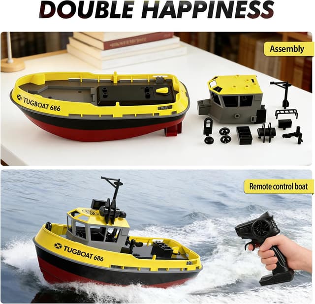 Detalle 2 de tech rc 1:72 ferngesteuertes Tugboat mit 2 Akkus, 2,4 GHz RC-Boot (Gelb)