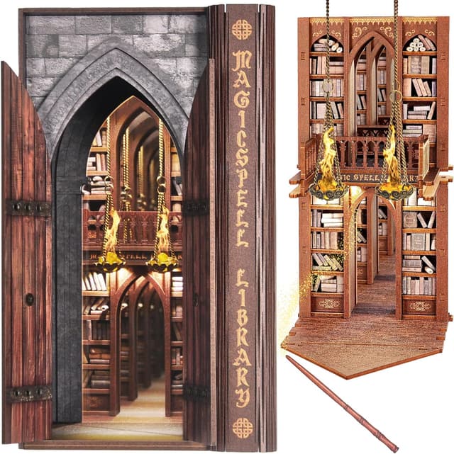 Detalle de Dolphin Island DIY Book Nook Kit for Adults: Infinite Magicspell Library with Flame Illusion