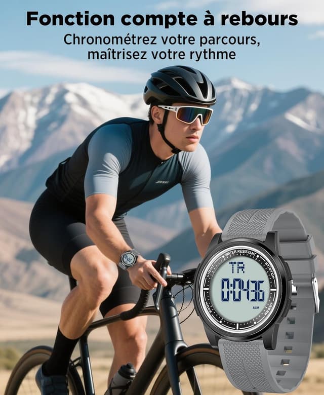 Detalle 2 de WIFORT Montre digitale étanche hommes/femmes avec chronomètre, alarme et affichage grand angle