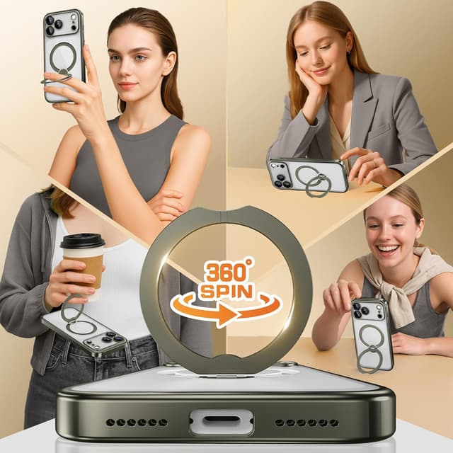 Detalle 2 de GolbinBox for iPhone 17 Pro Max Case with 360° Spin Magnetic Stand (MagSafe Compatible) — Titanium Gray/Clear