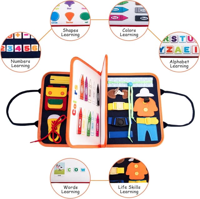 Detalle de Achiyway Busy Board Montessori a 4 strati: pannello sensoriale con lettere, numeri e lavagna fai-da-te