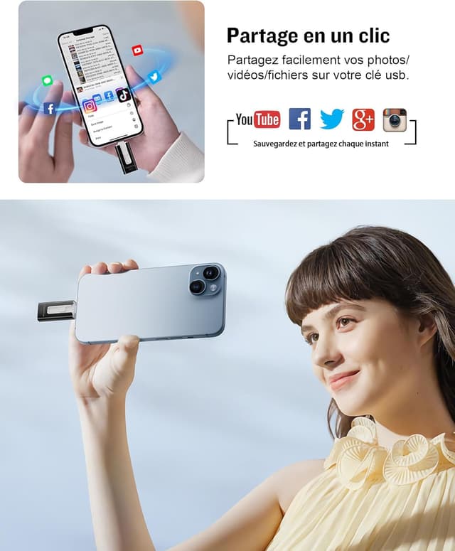 Thumbnail 5 de GNASEET Clé USB 256 Go 4-en-1 USB‑C/Lightning/USB3.0 pour photos