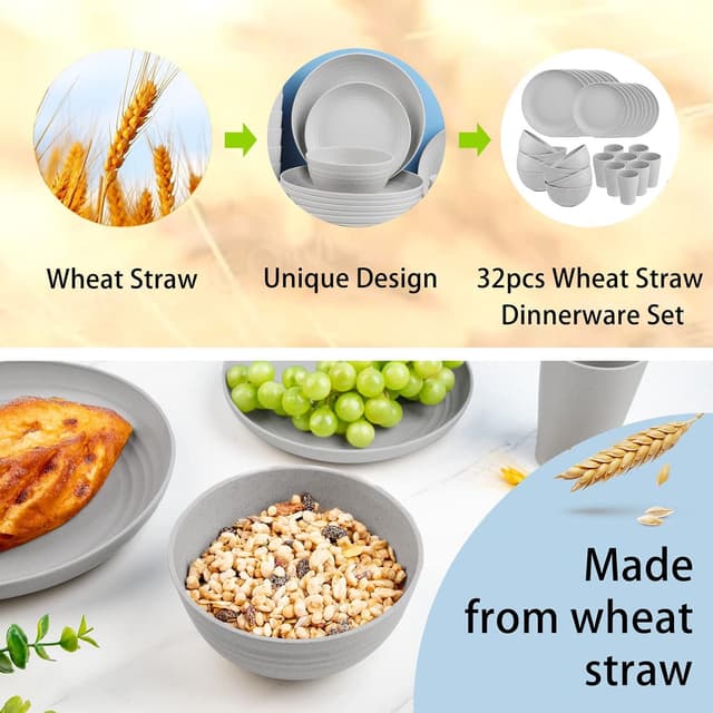 Thumbnail 4 de Supernal 32pcs Wheat Straw Dinnerware Set for 8 🍽