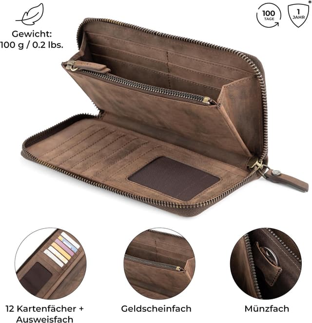 Detalle de Berliner Bags Vintage Geldbörse Margo – große Portemonnaie aus Leder mit TÜV-geprüftem RFID-Schutz (braun)