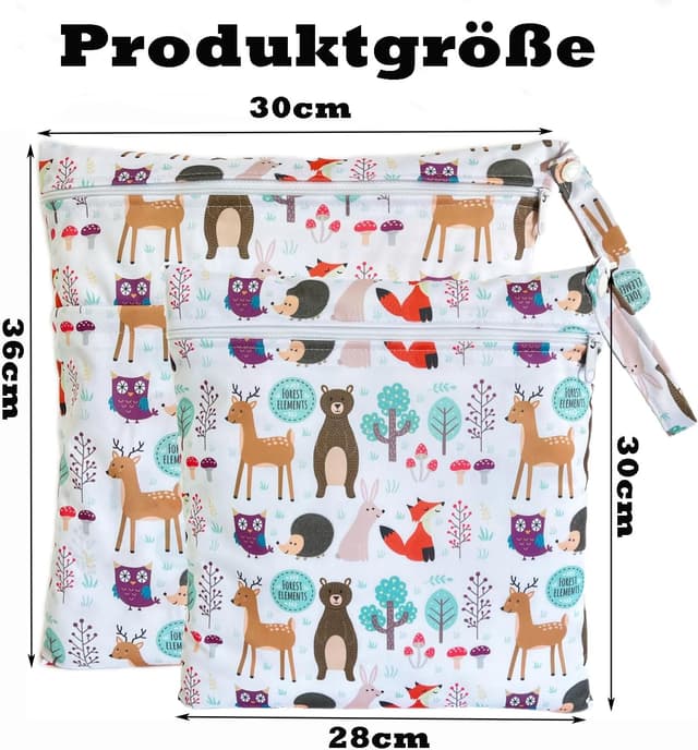 Detalle 2 de TRASUN Wetbag 2er-Set für Kindergarten: wasserdichte Nassbeutel/Organizer für Windeln & Schwimmsachen