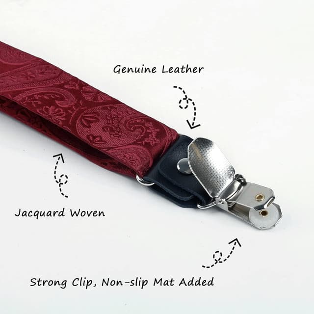 Detalle de Alizeal Boys Adjustable Floral Paisley Pre-tied Bow Tie and Y Shape 3 Clips Braces Set