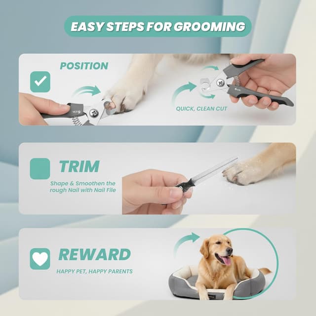 Detalle de OCBA Dog Nail Clippers with Safety Lock, Adjustable Guard & Nail File (Large) – Grey/Black