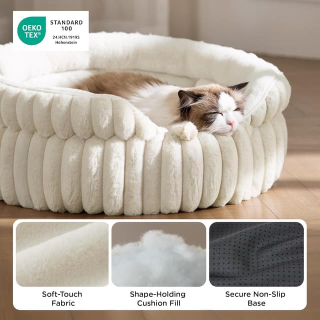 Detalle 2 de Bedsure Cat Bed Washable Kitten Bed 51x51cm Corduroy Fleece Round Semi-Enclosed with Non-Slip Base