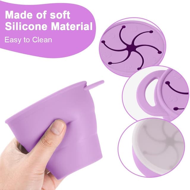 Thumbnail 4 de Vicloon Tazza per Spuntino in silicone 350 ml con coperchio a petali e maniglia, viola (anti-rovesciamento)