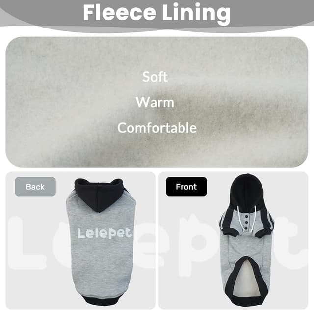 Detalle de LeLePet Dachshund Hoodie Grey L – warm cotton fleece dog sweatshirt with hoodie and lead hole