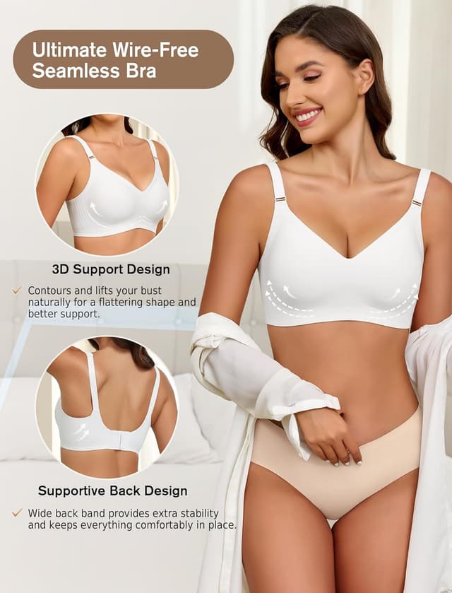 Detalle de BH Damen Push-Up ohne Bügel mit 3D-Support-Design – nahtloser Soft-BH als T-Shirt-BH