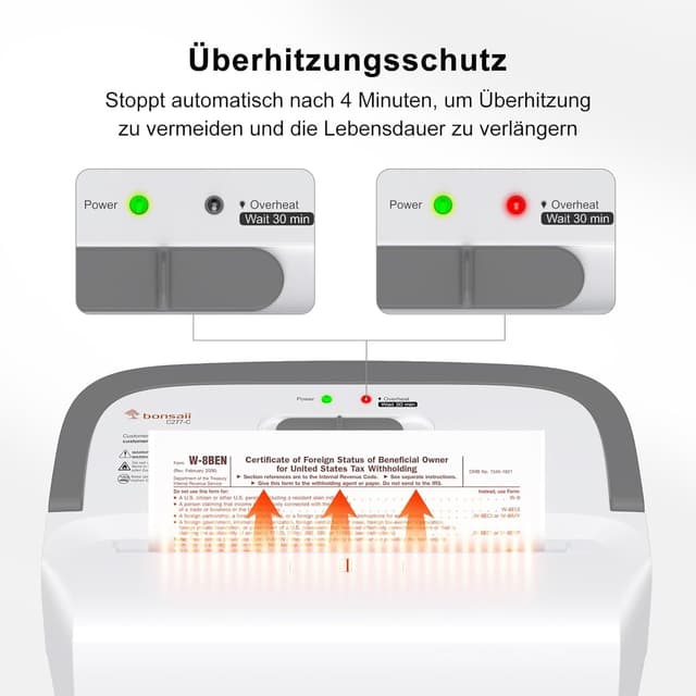 Detalle 2 de bonsaii Bonsaii Aktenvernichter C277-C – 8-Blatt Papierschredder mit Sicherheitsstufe P-4, Kreuzschnitt 5x14 mm
