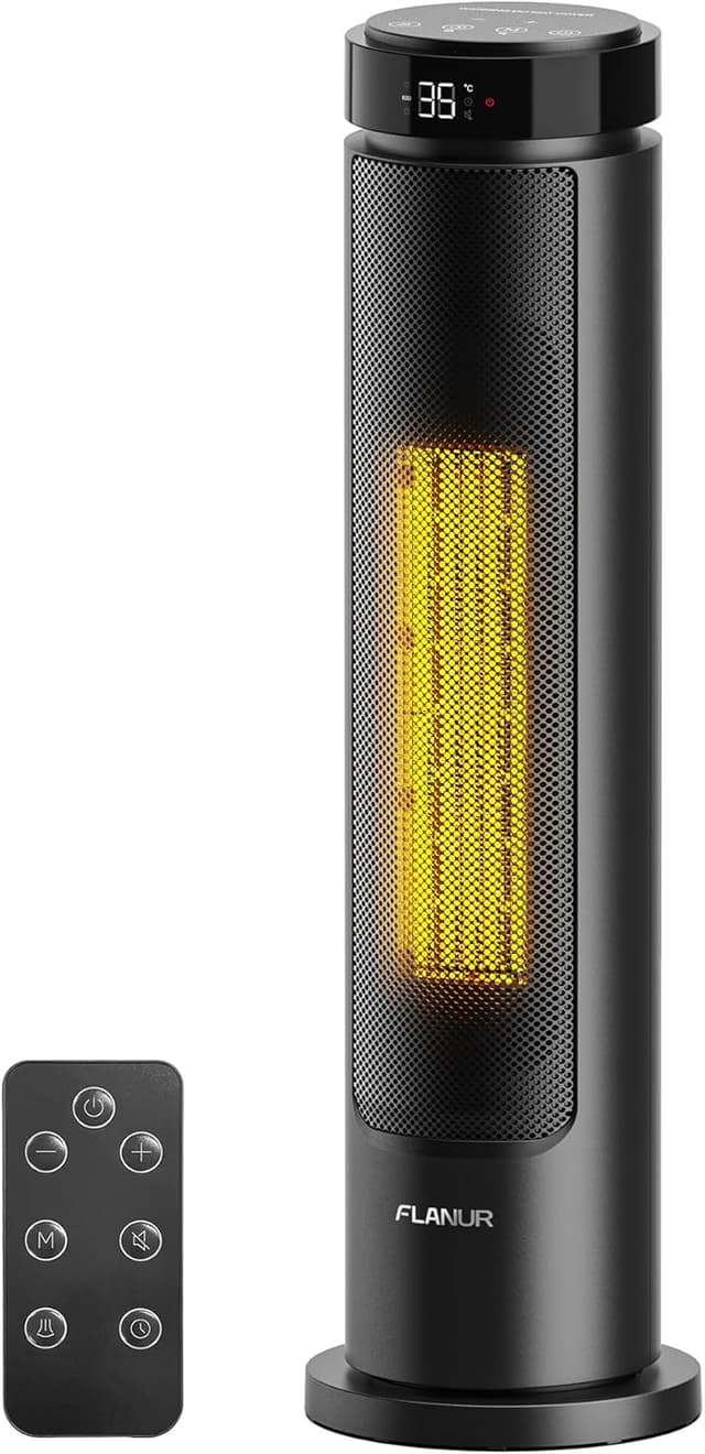 Detalle de FLANUR 2000W Electric Tower Fan Heater with Programmable Thermostat, ECO Mode & Remote